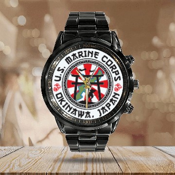 Discover U.S. Marine Corps Okinawa, Japan Calendar Steel Band Watch