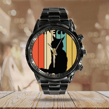 Discover Vintage Maine Coon Cat Calendar Steel Band Watch