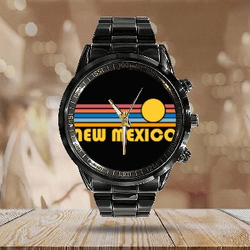 Discover New Mexico Retro Sunset Calendar Steel Band Watch