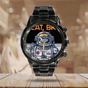 Discover Funny Flat Earth Calendar Steel Band Watch It's Flat Bro Astronaut Calendar Steel Band Watch