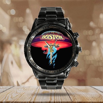 Discover Boston Rock Band Mans Soft Calendar Steel Band Watch