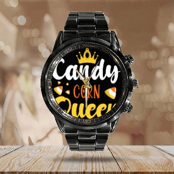 Discover Candy Corn Queen Cute Halloween Day Calendar Steel Band Watch