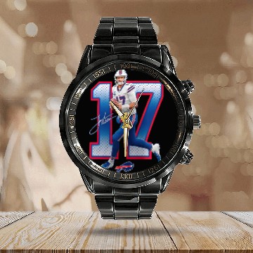 Discover Josh Allen Royal Buffalo Bills Powerhouse Player Graphic Baseball Jackets Calendar Steel Band Watch