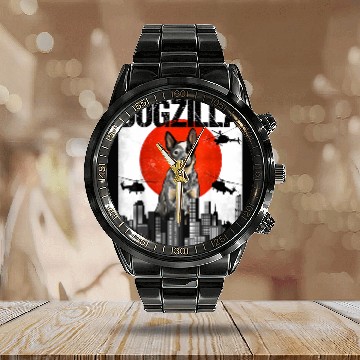 Discover Vintage Japanese Dogzilla Australian Cattle Dog Calendar Steel Band Watch