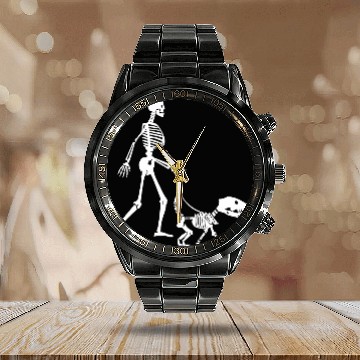 Discover Skeleton Dog Calendar Steel Band Watch