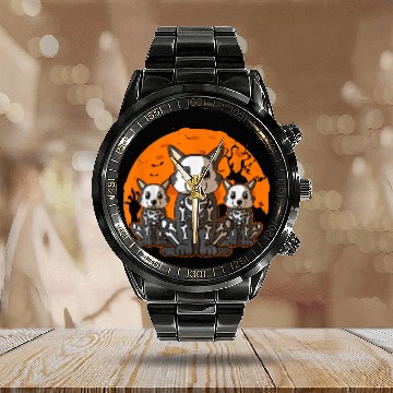 Discover Corgi Skeleton Halloween Cute Graphic Calendar Steel Band Watch