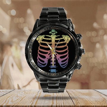 Discover Halloween Skeleton Rib Cage Calendar Steel Band Watch
