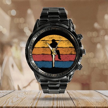 Discover Baseball Pitcher Baseball Player Calendar Steel Band Watch