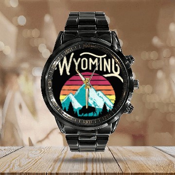 Discover Retro Wyoming Mountains State Wildlife Calendar Steel Band Watch