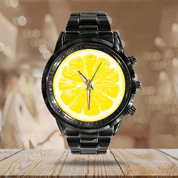 Discover Halloween Yellow Lemon Costume Fruit Calendar Steel Band Watch