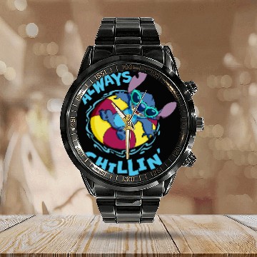 Discover Disney Lilo & Stitch Always Chillin’ Baseball Tees Calendar Steel Band Watch