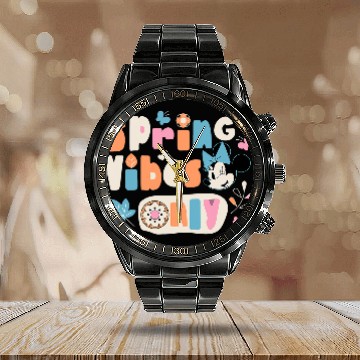 Discover Disney Minnie Mouse Spring Vibes Only Springtime Calendar Steel Band Watch