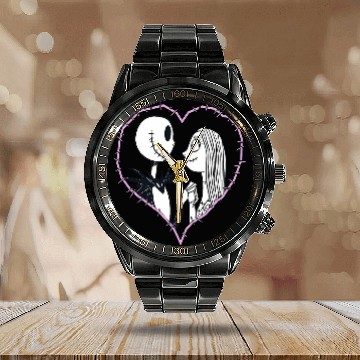Discover Disney The Nightmare Before Christmas Jack Sally Heart 3D Calendar Steel Band Watch