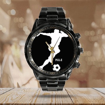 Discover Pele design - Football Player - Calendar Steel Band Watch