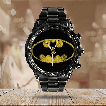 Discover DC Comics Batman Distressed Classic Logo Calendar Steel Band Watch