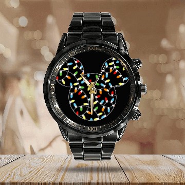 Discover Disney Mickey Holiday Lights Baseball Tees Calendar Steel Band Watch