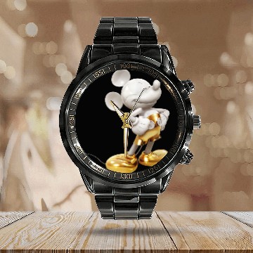 Discover Disney Gold Mickey Mouse Pose Calendar Steel Band Watch