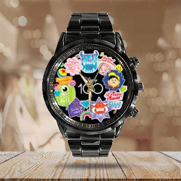Discover Disney 100 Pixar Happy Faces Sticker Circle D100 Calendar Steel Band Watch