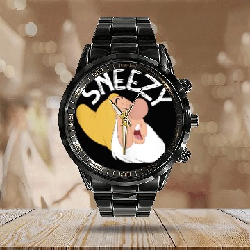 Discover Disneyss Snow White The Seven Dwarfs Sneezy Faces Calendar Steel Band Watch