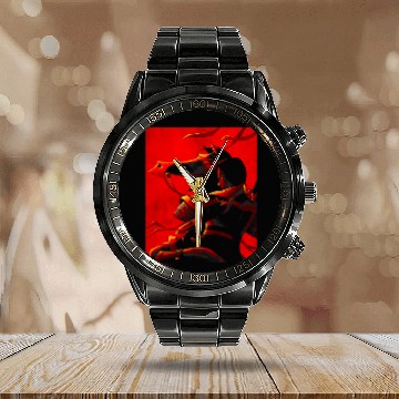 Discover Disney Mulan and Khan Red Poster Graphic Baseball Tees Calendar Steel Band Watch