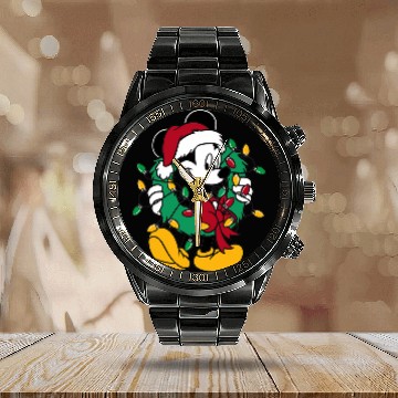 Discover Disney Mickey Mouse Christmas Lights Calendar Steel Band Watch