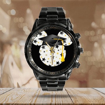 Discover Disney Mickey Head Graduation Hat Star Fill Calendar Steel Band Watch