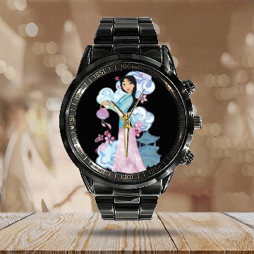 Discover Disney Mulan Watercolor Portrait Calendar Steel Band Watch