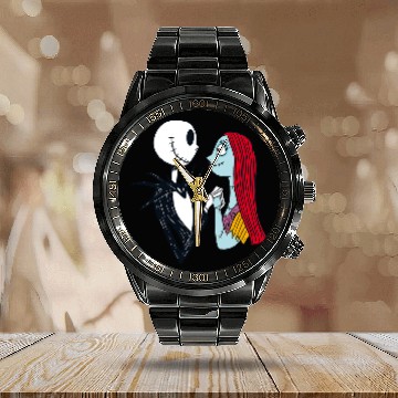 Discover Disney The Nightmare Before Christmas Jack and Sally Baseball Tees Calendar Steel Band Watch