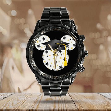 Discover Disney Mickey Head Graduation Hat Star Fill Calendar Steel Band Watch