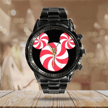 Discover Disneyss Mickey Mouse Icon Christmas Peppermint Candy Holiday Calendar Steel Band Watch