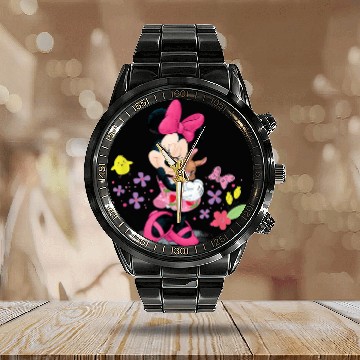 Discover Disney Easter Minnie And Bunny Calendar Steel Band Watch