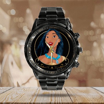 Discover Disneyss Princess Royalty Group Matching Pocahontas 2 sided Zip Calendar Steel Band Watch