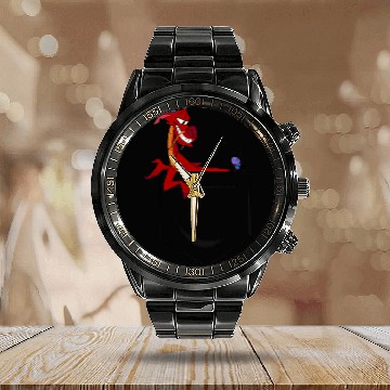 Discover Disney Mulan Mushu Left Chest Pocket Graphic Zip Calendar Steel Band Watch