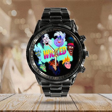 Discover Disneyss Villains Wicked Iconic Characters Group shots Logo Calendar Steel Band Watch