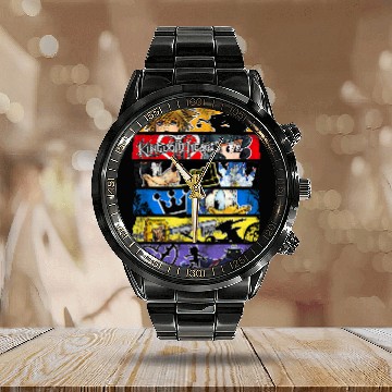 Discover Disneyss Kingdom Hearts Epic Character Panels Distressed Logo Calendar Steel Band Watch