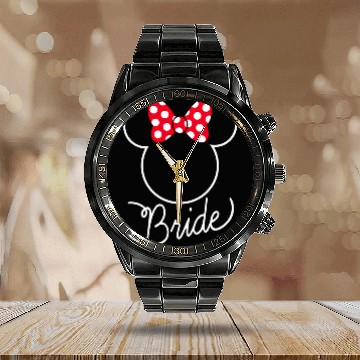 Discover Disney Minnie Mouse Bow Bride Wedding Calendar Steel Band Watch