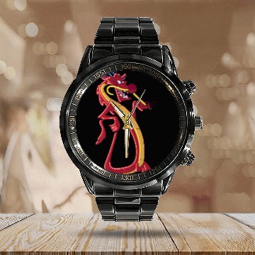 Discover Disney Mulan Mushu Neon Accent Portrait Zip Calendar Steel Band Watch