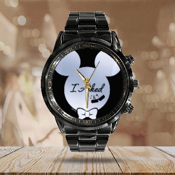 Discover Disney I Asked Proposal Engagement Ring Bow Tie Mickey Calendar Steel Band Watch