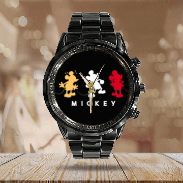 Discover Amazon Essentials Disney Mickey Silhouette Trio Calendar Steel Band Watch
