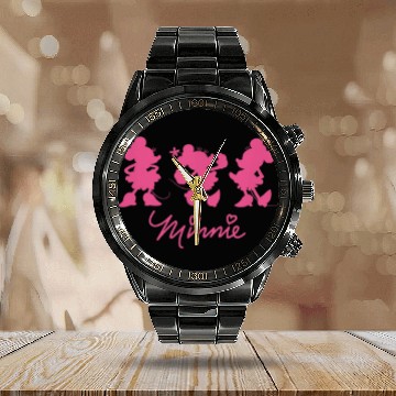 Discover Amazon Essentials Disney Minnie Silhouette Trio Calendar Steel Band Watch