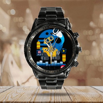 Discover Disney Pixar Wall-E and EVE Distressed Friendship Portrait Calendar Steel Band Watch