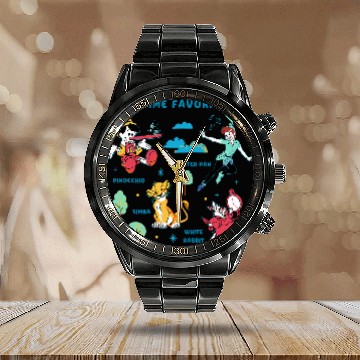 Discover Disney Vintage Peter Pan, Pinocchio, Simba & White Rabbit Calendar Steel Band Watch