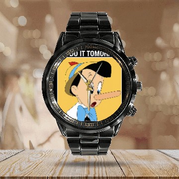 Discover Disney Pinocchio I'll Do It Tomorrow Calendar Steel Band Watch