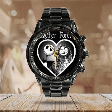 Discover Disneyss Jack Skellington Together Forever Short Sleeve Zip Calendar Steel Band Watch