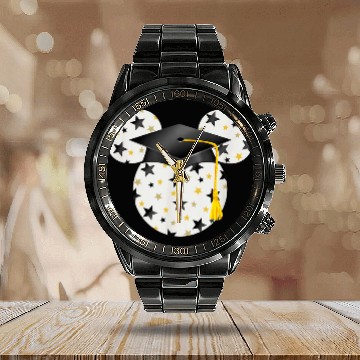 Discover Disney Mickey Head Graduation Hat Star Fill Calendar Steel Band Watch