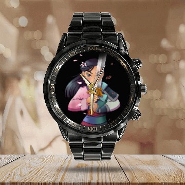 Discover Disney Mulan Anime Half Girl Half Warrior Graphi Zip Calendar Steel Band Watch