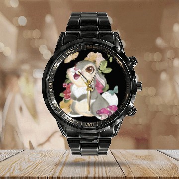 Discover Disney Bambi Thumper Vintage Floral Portrait Baseball Tees Calendar Steel Band Watch