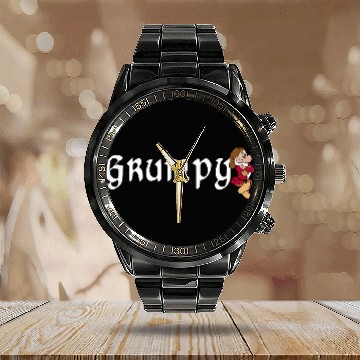 Discover Disneyss Snow White Grumpy Leaning On Name Banner Calendar Steel Band Watch