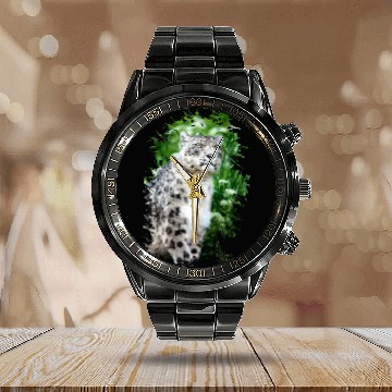 Discover Snow Leopard Calendar Steel Band Watch