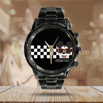 Discover Disney Mickey And Friends Mickey Mouse Checkerboard Stripe Calendar Steel Band Watch